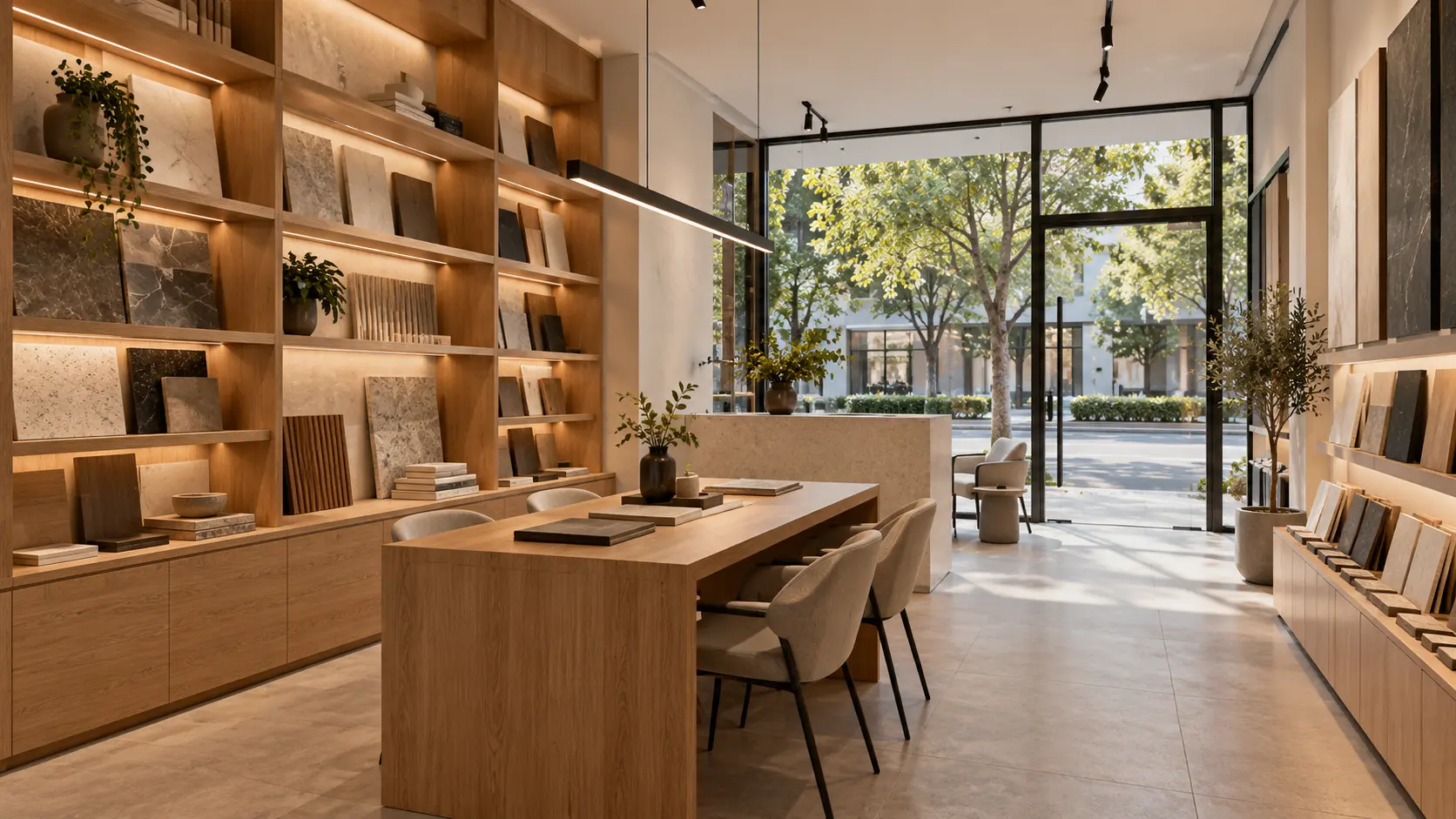 Phối cảnh 3D minh họa khu trưng bày và bàn tư vấn cho văn phòng hoặc shop